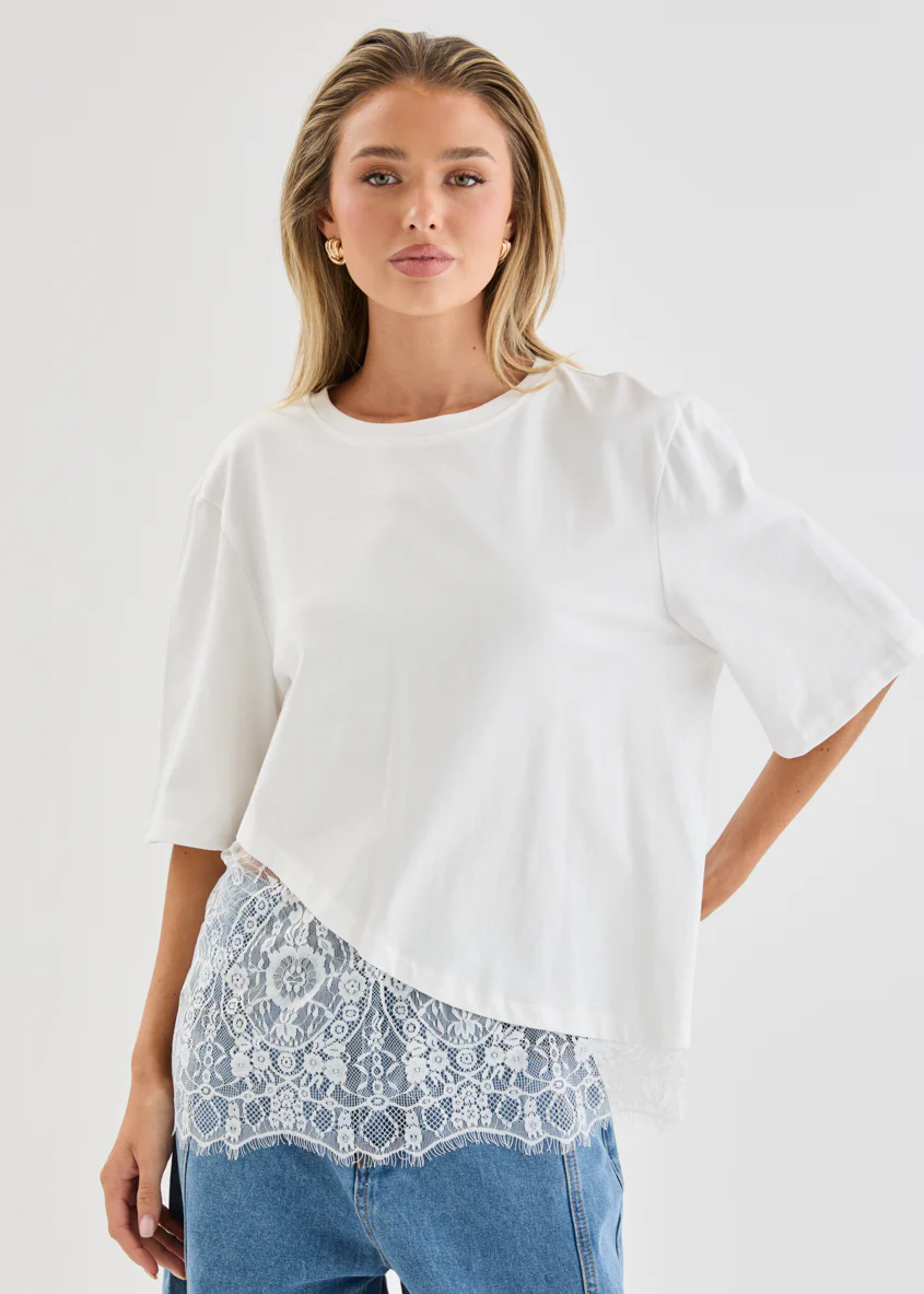 Lolana Lace Splice Top - Off White - Image 2