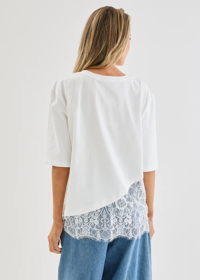 Lolana Lace Splice Top - Off White - Image 6