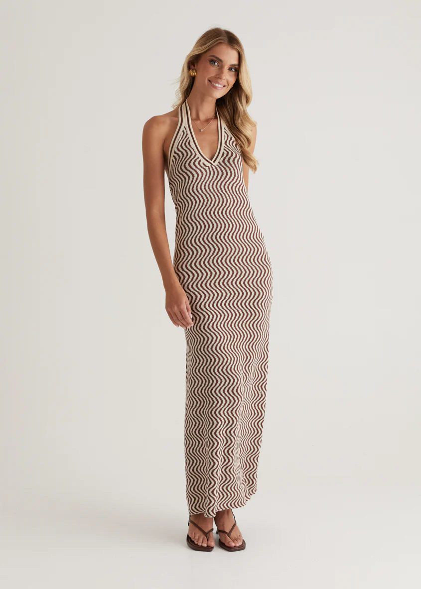 Lorelai Halter Knit Maxi Dress - Brown Swirl - Image 8