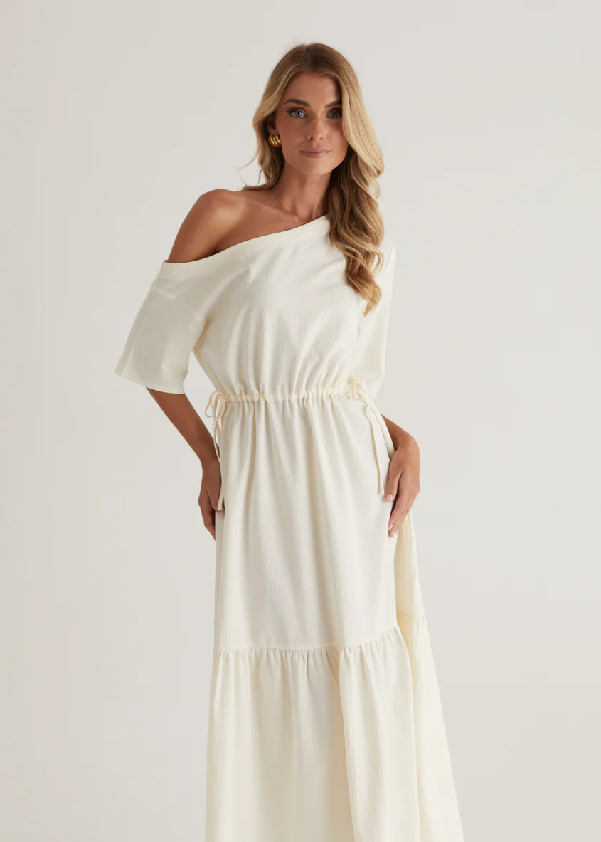 Loren Drop Shoulder Maxi Dress - Cream - Image 3