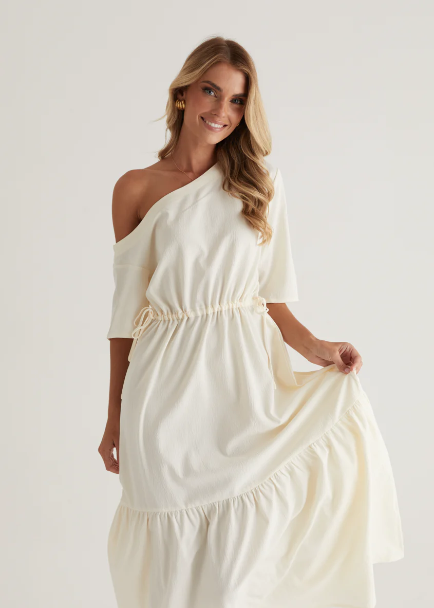 Loren Drop Shoulder Maxi Dress - Cream - Image 4