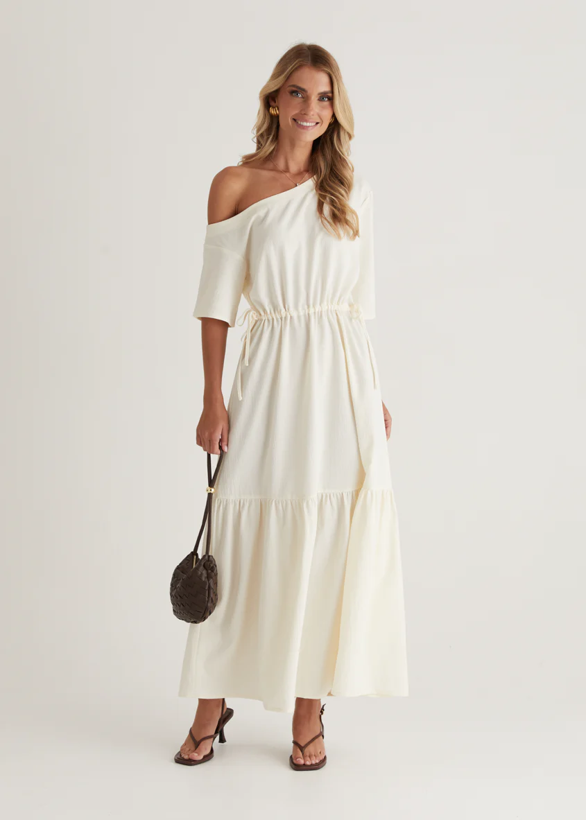Loren Drop Shoulder Maxi Dress - Cream - Image 5