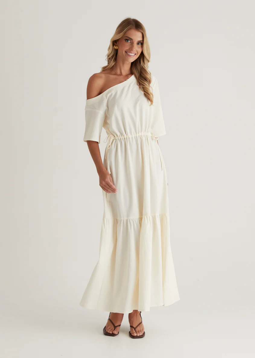 Loren Drop Shoulder Maxi Dress - Cream - Image 6