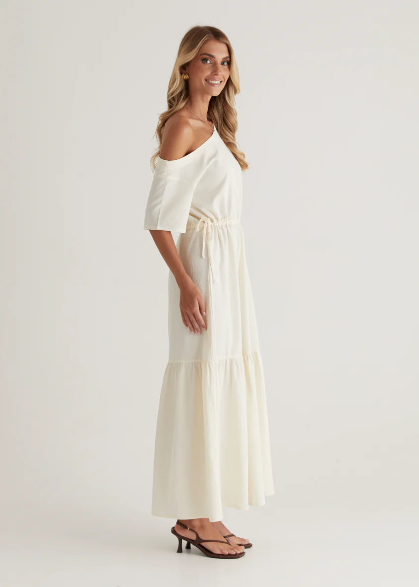 Loren Drop Shoulder Maxi Dress - Cream - Image 7