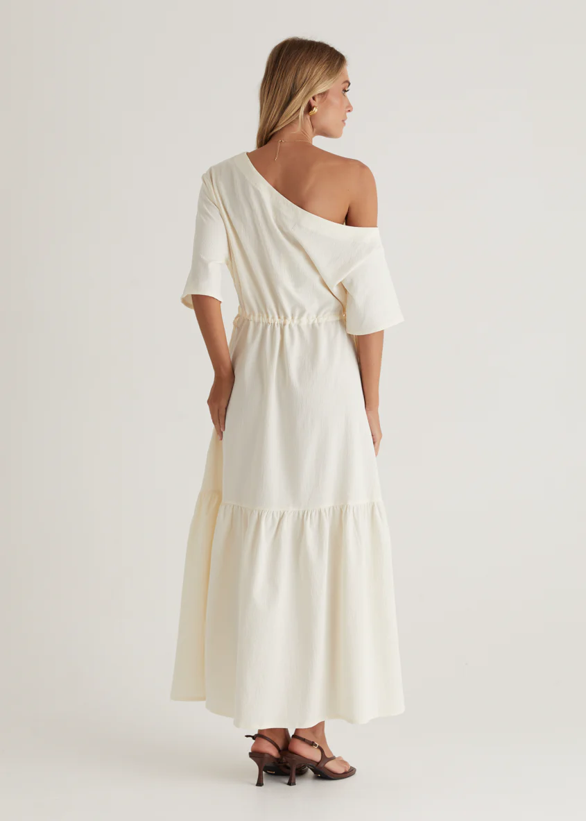 Loren Drop Shoulder Maxi Dress - Cream - Image 8
