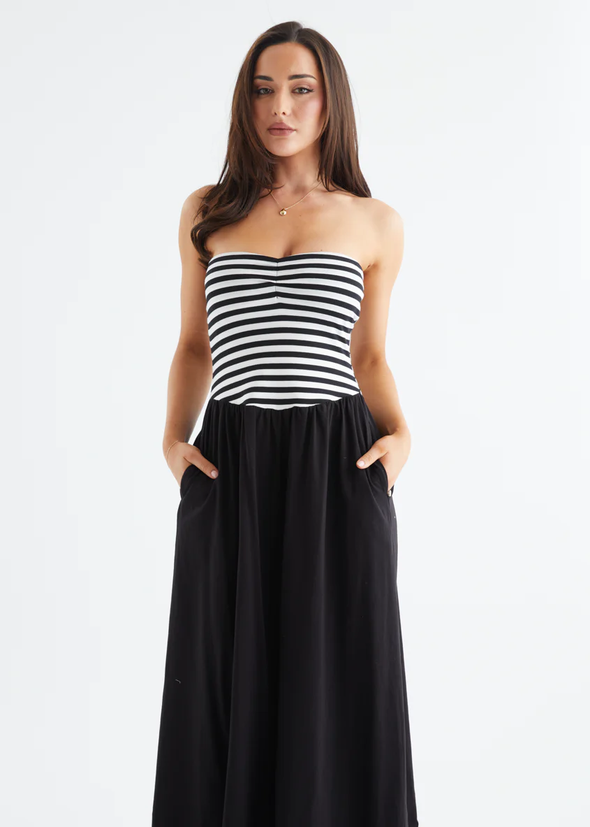 Lori Strapless Maxi Dress - Black Stripe - Image 11