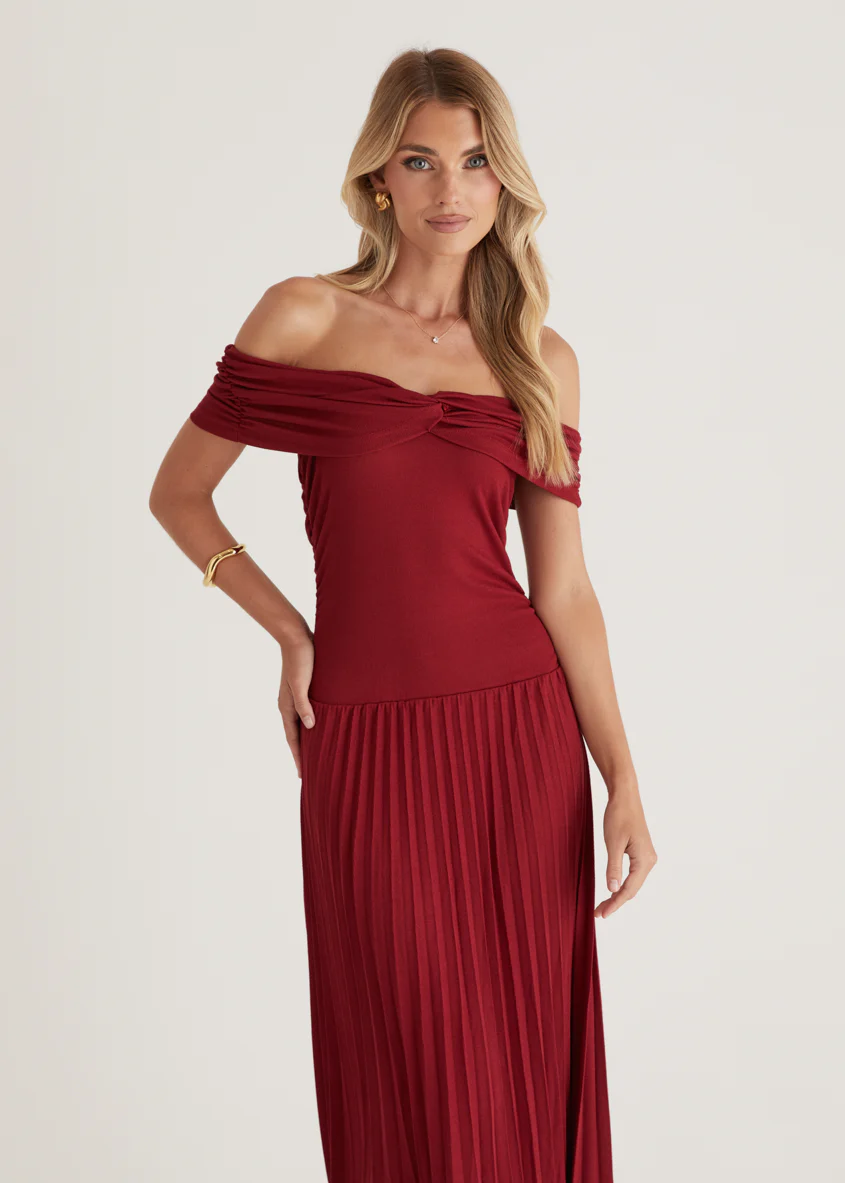 Lottie Off Shoulder Maxi Dress - Burgundy - Image 2