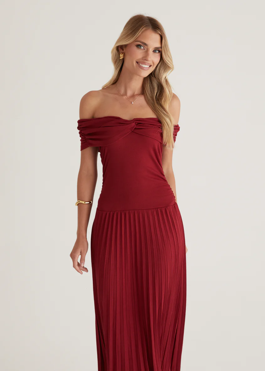 Lottie Off Shoulder Maxi Dress - Burgundy - Image 5