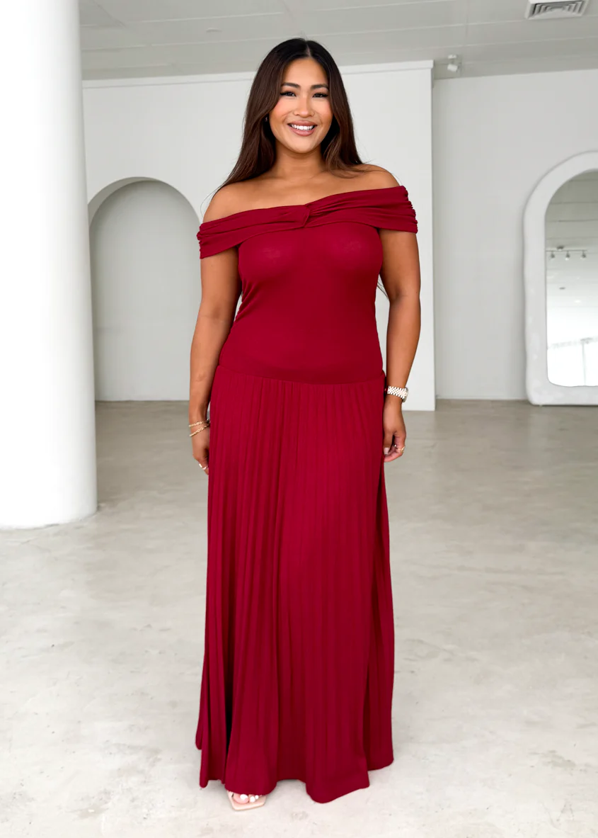 Lottie Off Shoulder Maxi Dress - Burgundy - Image 6