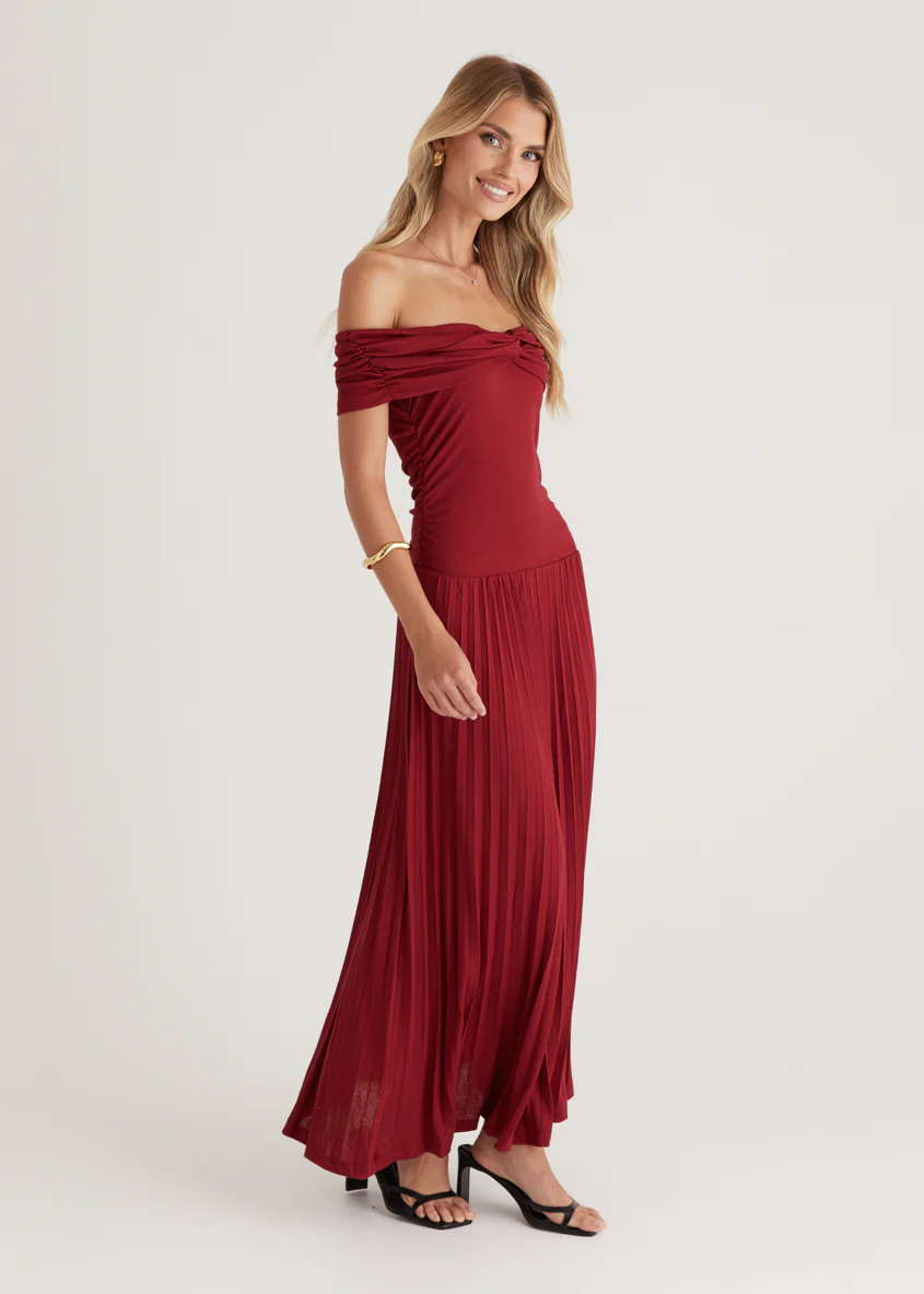 Lottie Off Shoulder Maxi Dress - Burgundy - Image 8