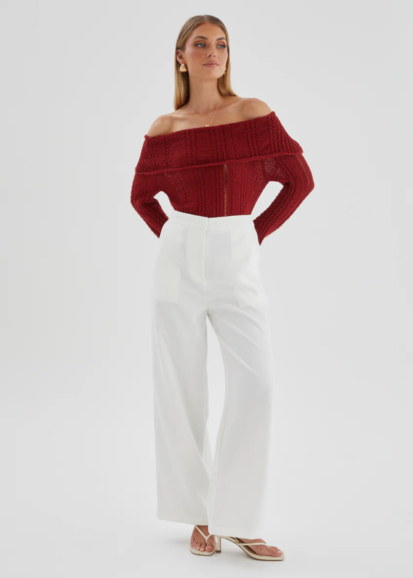 Lucy Off Shoulder Sweater - Burgundy