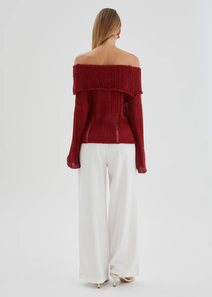 Lucy Off Shoulder Sweater - Burgundy - Image 10