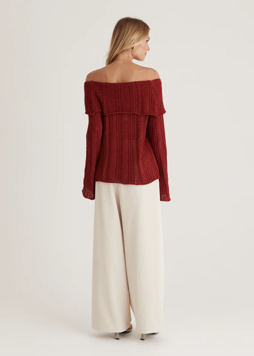Lucy Off Shoulder Sweater - Burgundy - Image 16