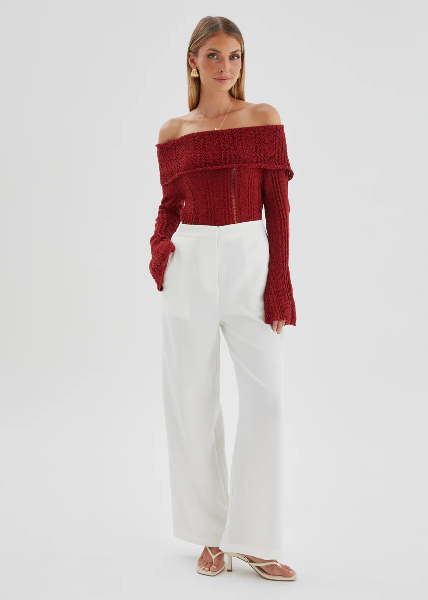 Lucy Off Shoulder Sweater - Burgundy - Image 6
