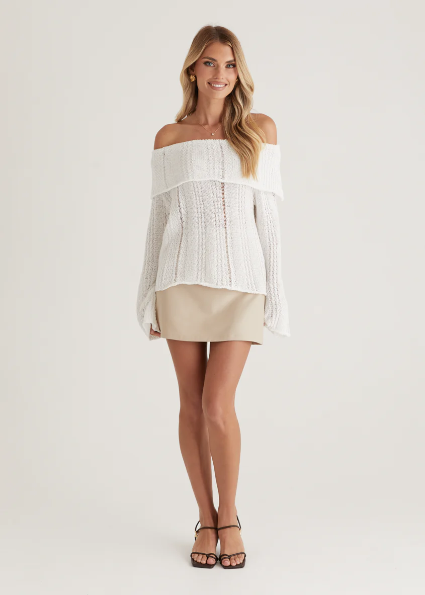 Lucy Off Shoulder Sweater - Off White - Image 12