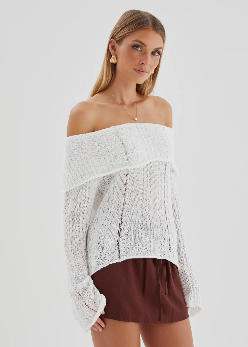 Lucy Off Shoulder Sweater - Off White - Image 3