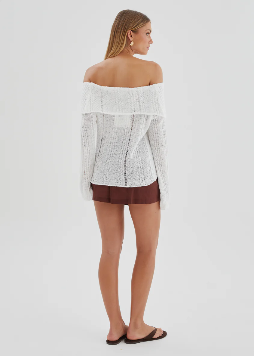 Lucy Off Shoulder Sweater - Off White - Image 8