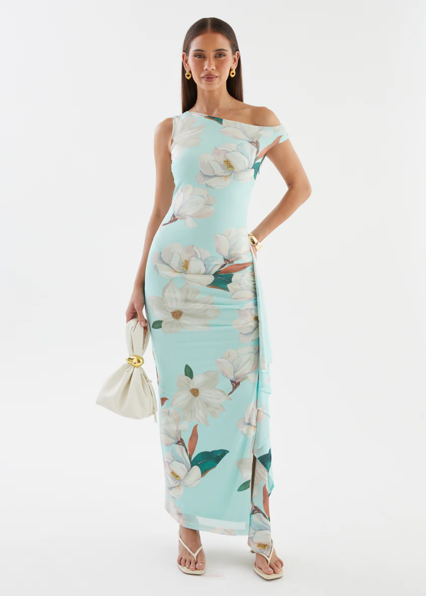 Luis Drop Shoulder Mesh Maxi Dress - Mint Floral - Image 2