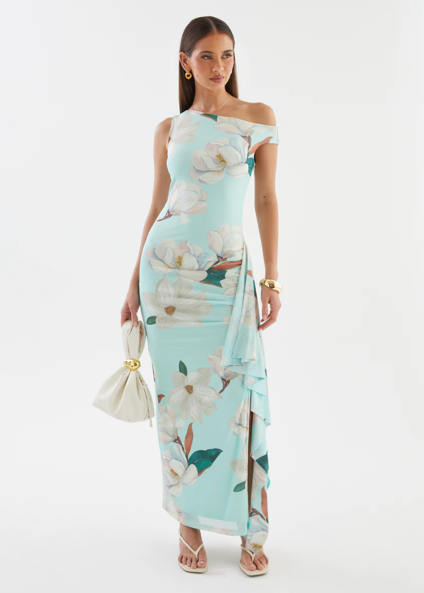 Luis Drop Shoulder Mesh Maxi Dress - Mint Floral - Image 3