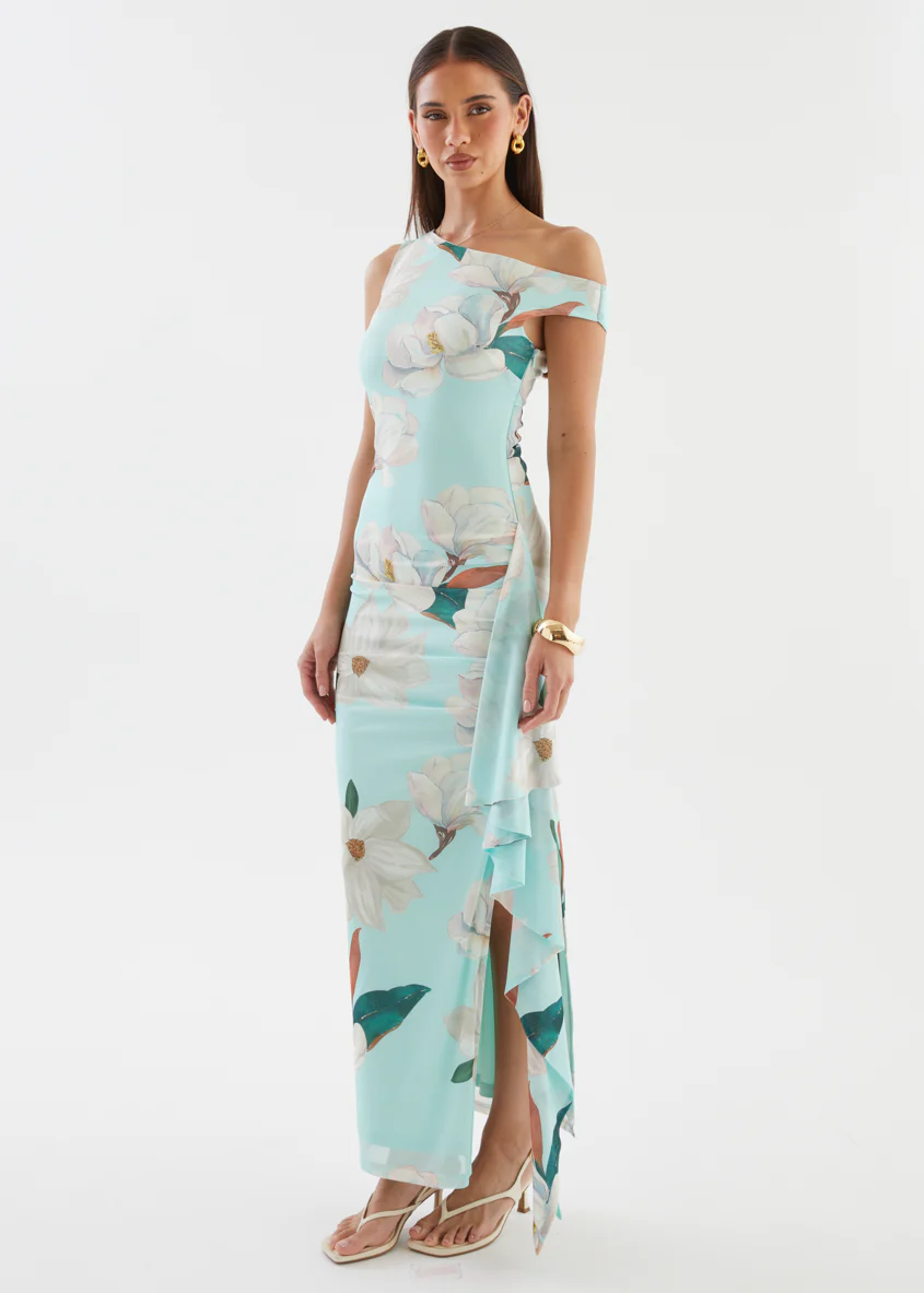 Luis Drop Shoulder Mesh Maxi Dress - Mint Floral - Image 8