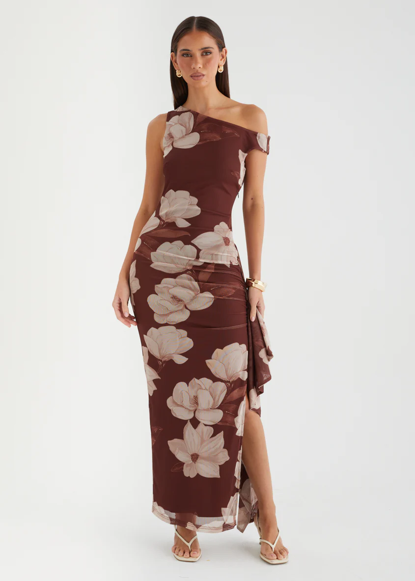 Luis Drop Shoulder Mesh Maxi Dress - Choc Floral - Image 2