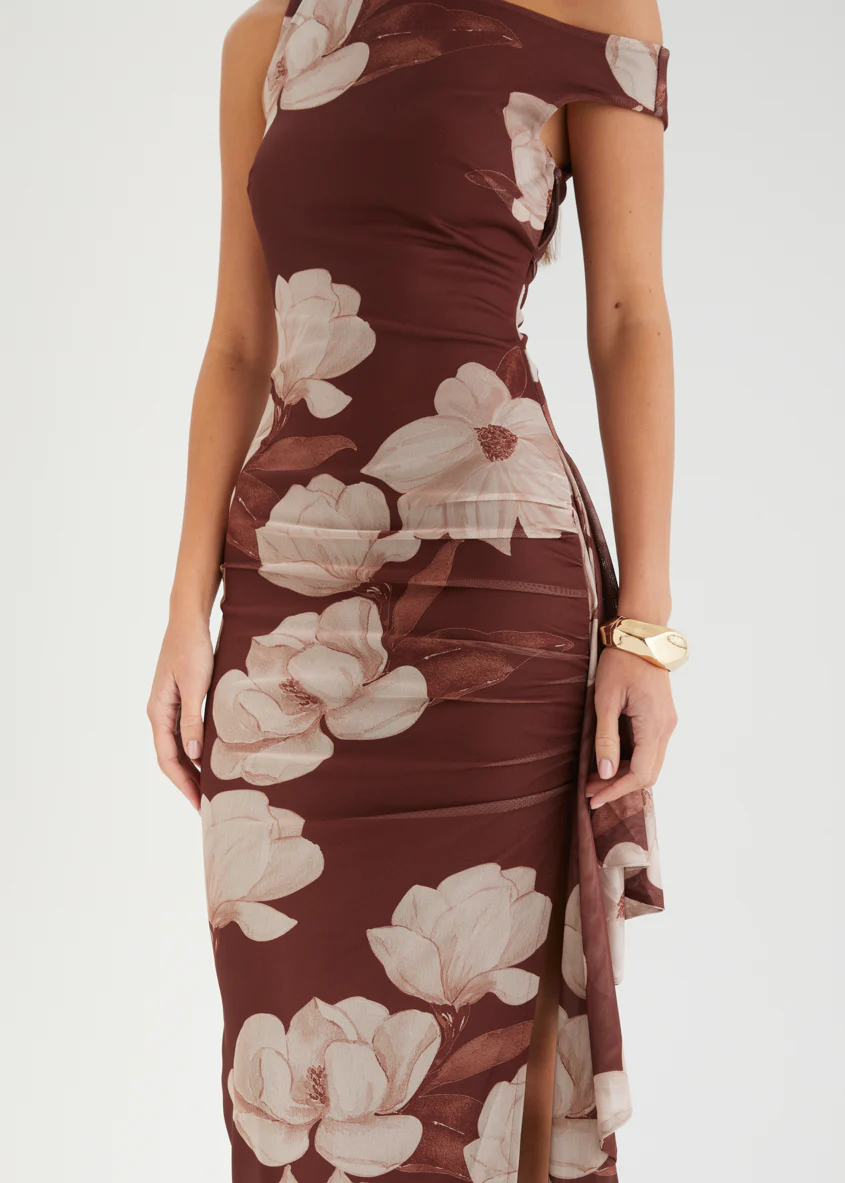 Luis Drop Shoulder Mesh Maxi Dress - Choc Floral - Image 7