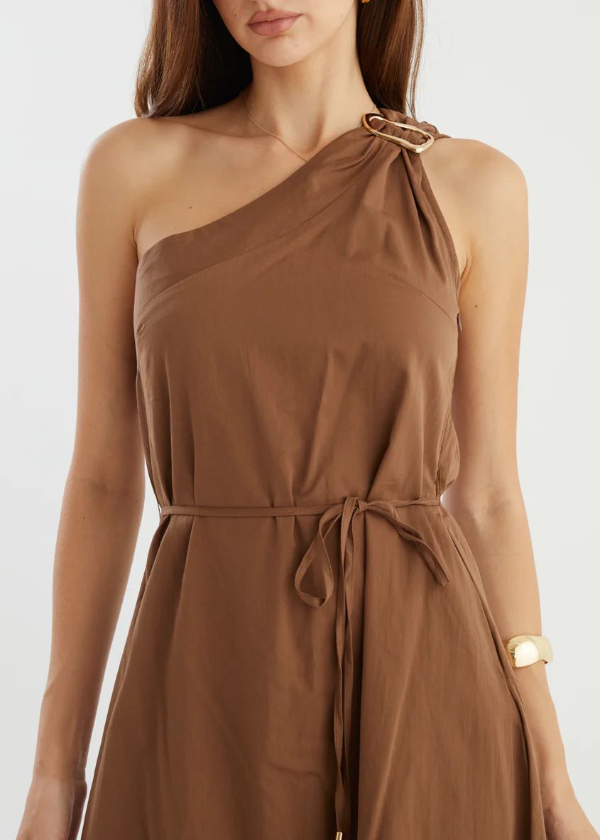 Lunia One Shoulder Maxi Dress - Chocolate - Image 4
