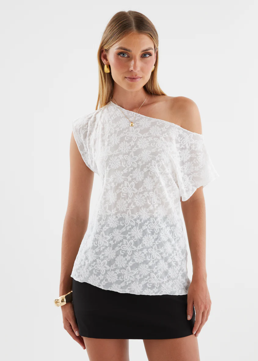 Lyndel Drop Shoulder Top - White Lace - Image 2