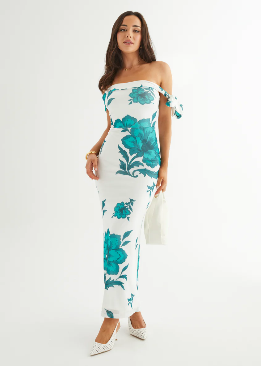 Madisyn Mesh Maxi Dress - Green Flowers - Image 3