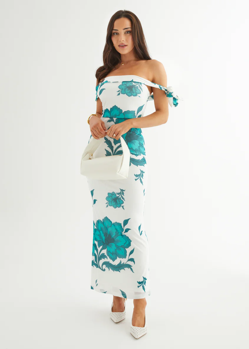 Madisyn Mesh Maxi Dress - Green Flowers - Image 4