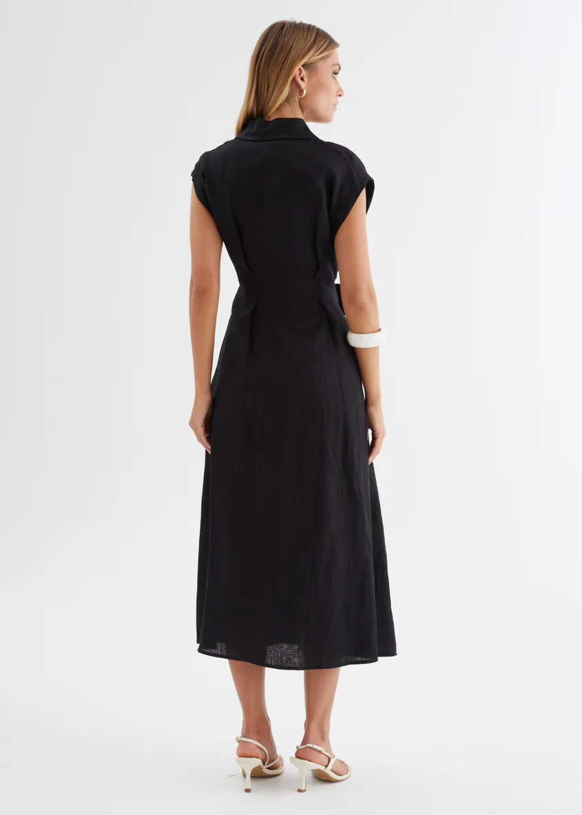 Makari Linen Midi Dress - Black - Image 8