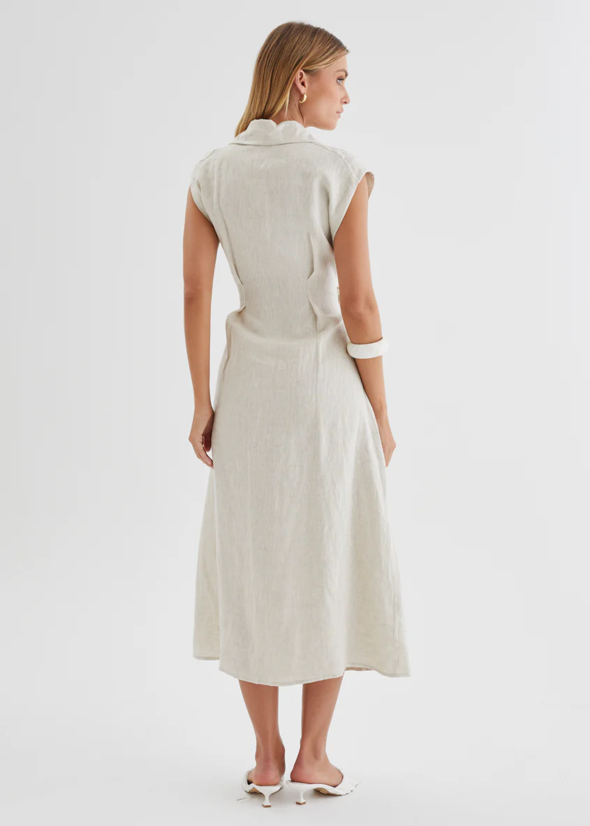 Makari Linen Midi Dress - Oatmeal - Image 10