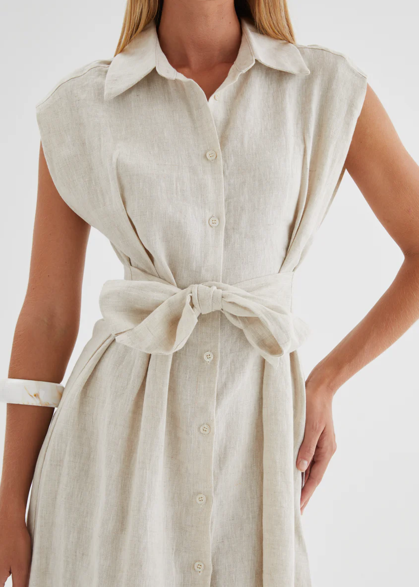 Makari Linen Midi Dress - Oatmeal - Image 11