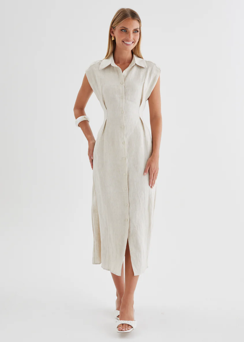 Makari Linen Midi Dress - Oatmeal - Image 4
