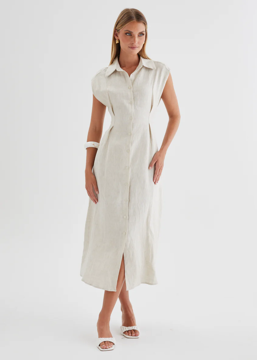 Makari Linen Midi Dress - Oatmeal - Image 5