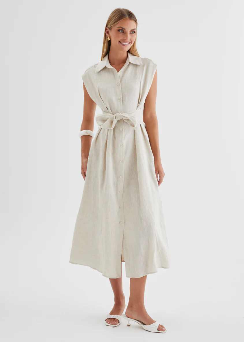 Makari Linen Midi Dress - Oatmeal - Image 6