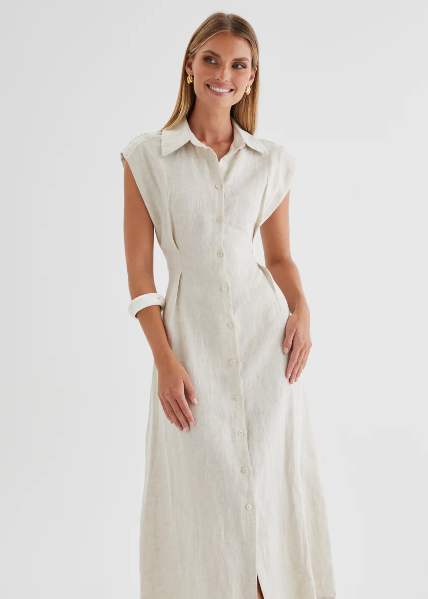 Makari Linen Midi Dress - Oatmeal - Image 7