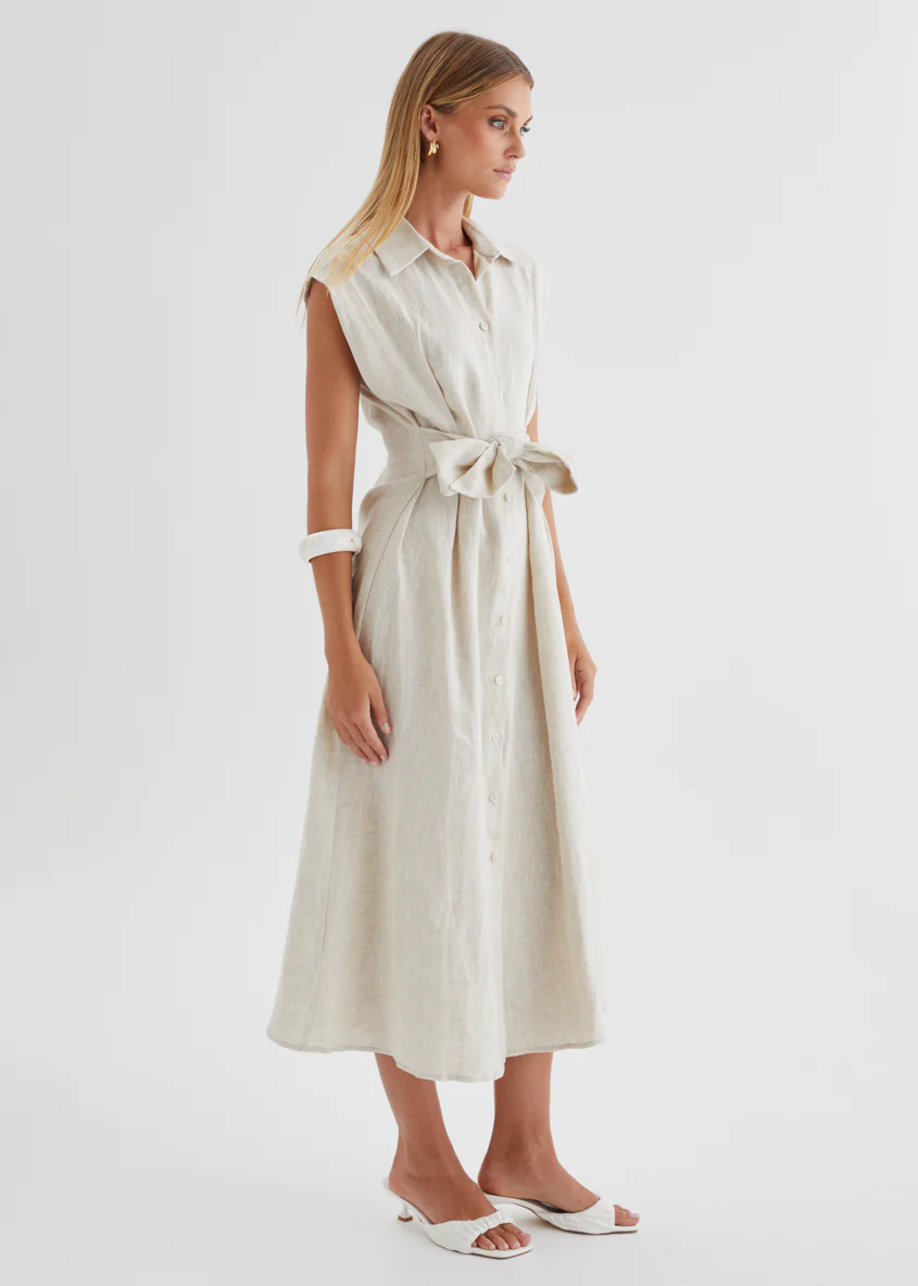 Makari Linen Midi Dress - Oatmeal - Image 9