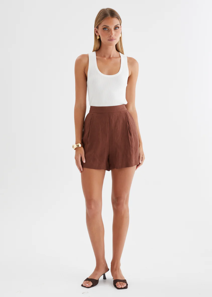 Malibu Linen Shorts - Chocolate - Image 2