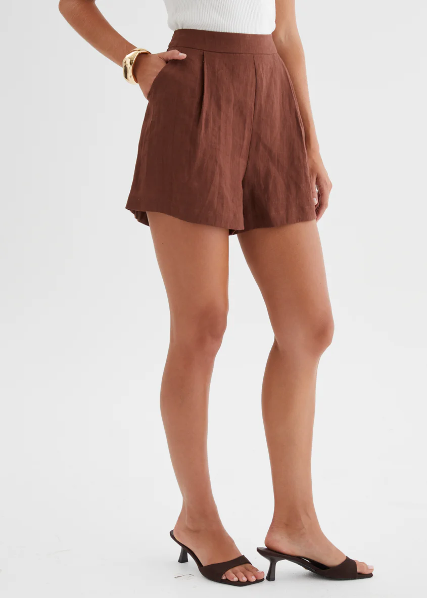 Malibu Linen Shorts - Chocolate - Image 3