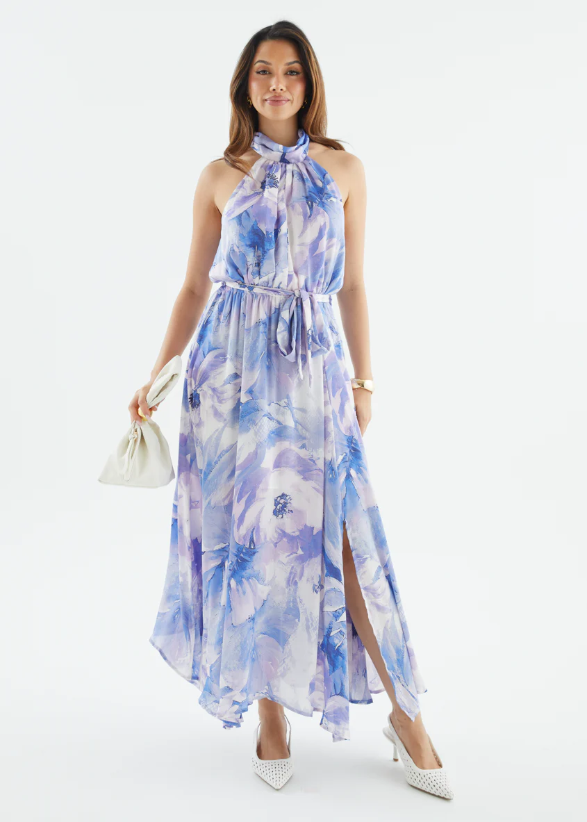 Marca Halter Midi Dress - Blue Floral - Image 3