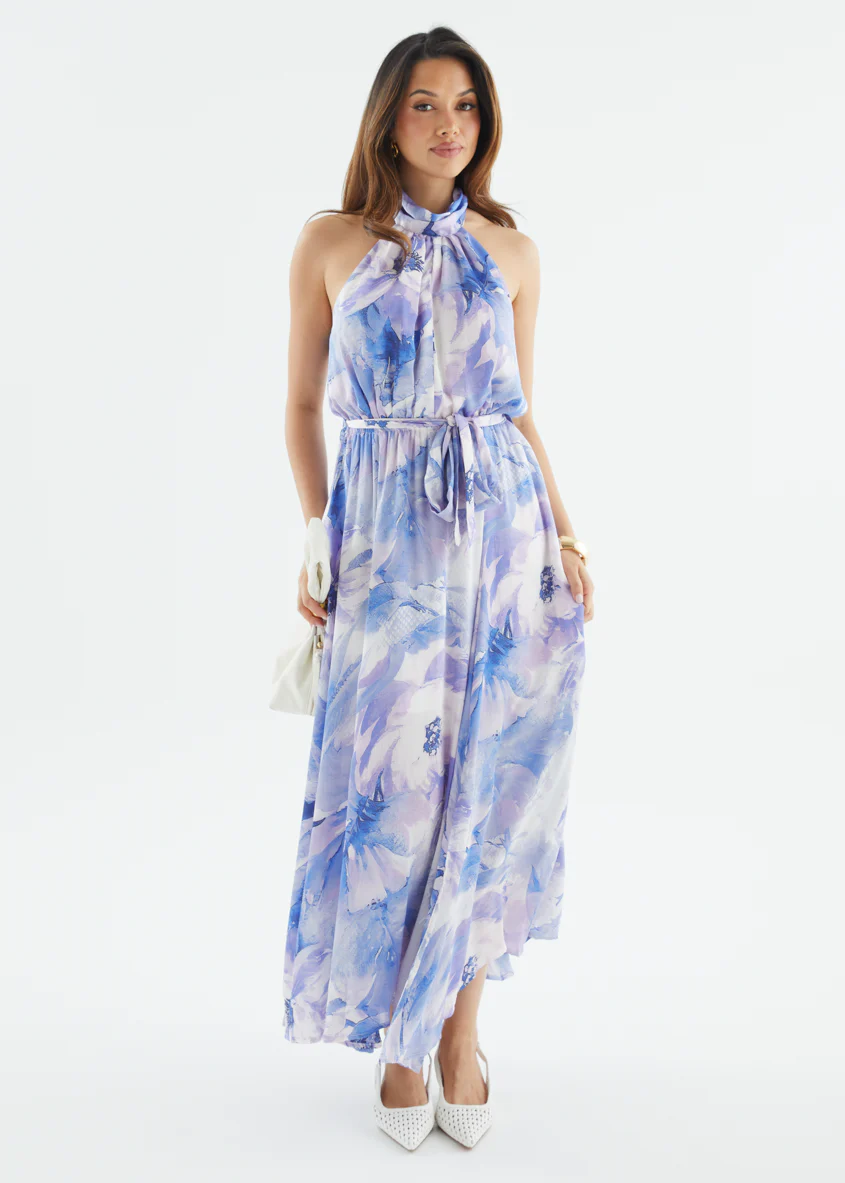 Marca Halter Midi Dress - Blue Floral - Image 4