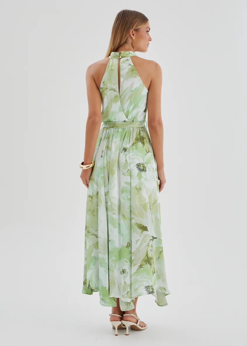 Marca Halter Midi Dress - Lime Floral - Image 6