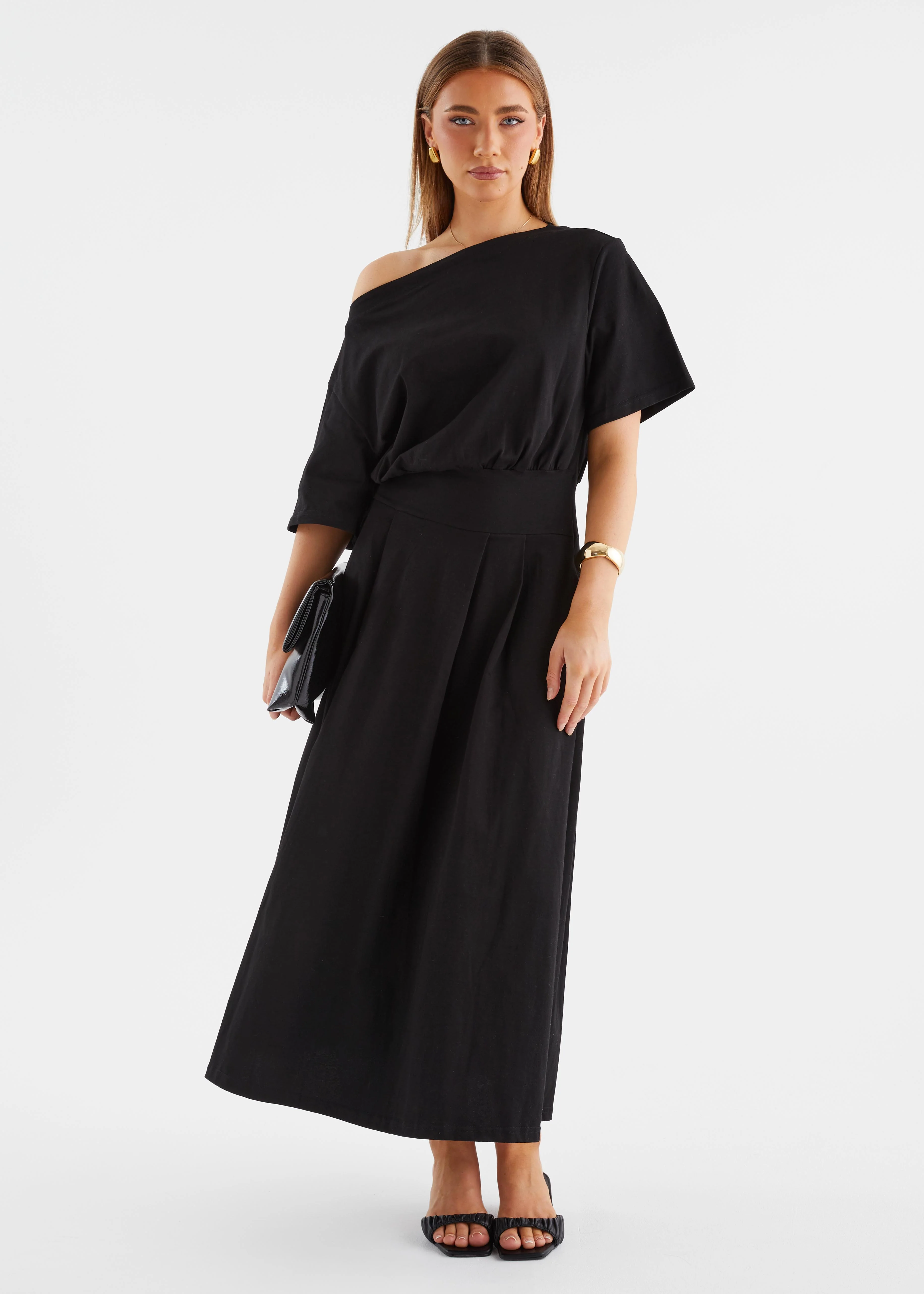 Marcy Drop Shoulder Maxi Dress - Black - Image 2