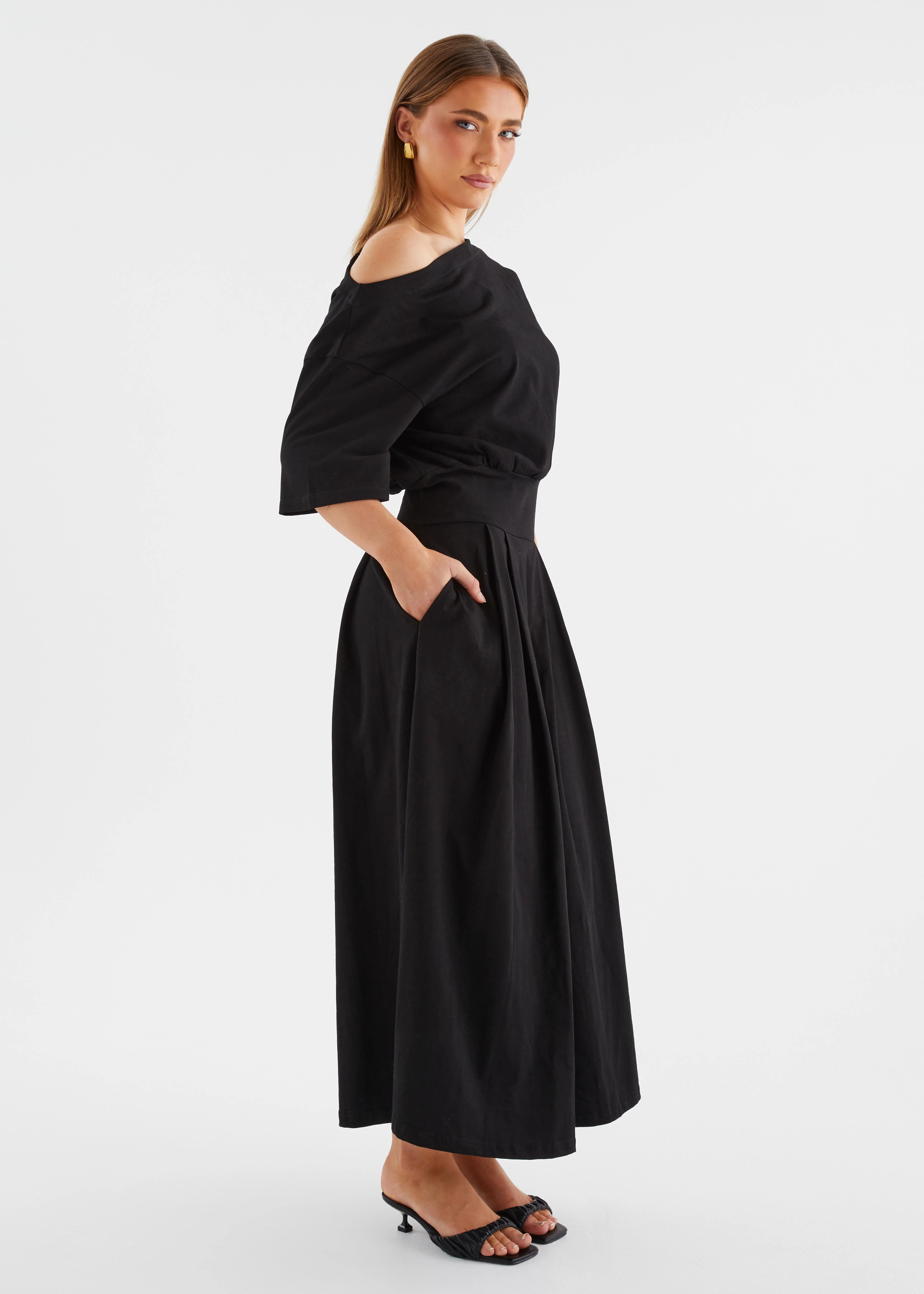 Marcy Drop Shoulder Maxi Dress - Black - Image 3