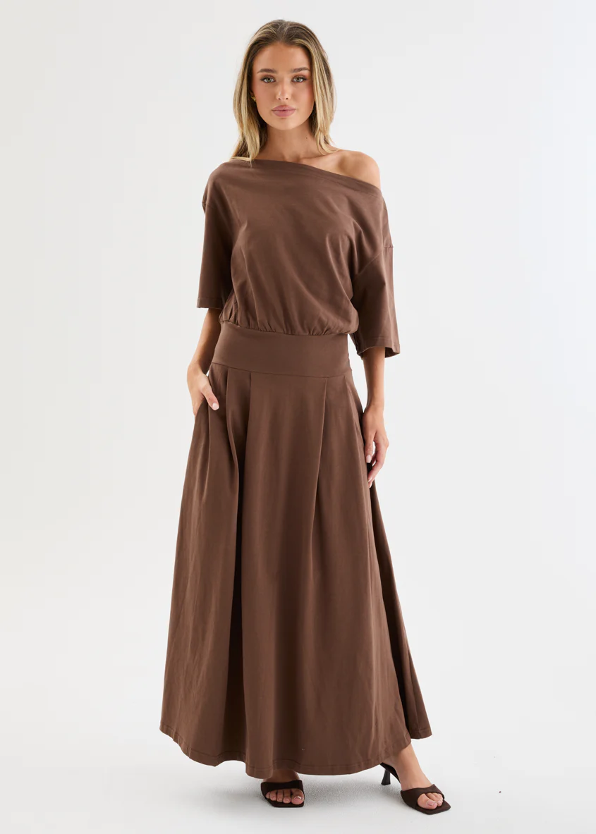Marcy Drop Shoulder Maxi Dress - Chocolate