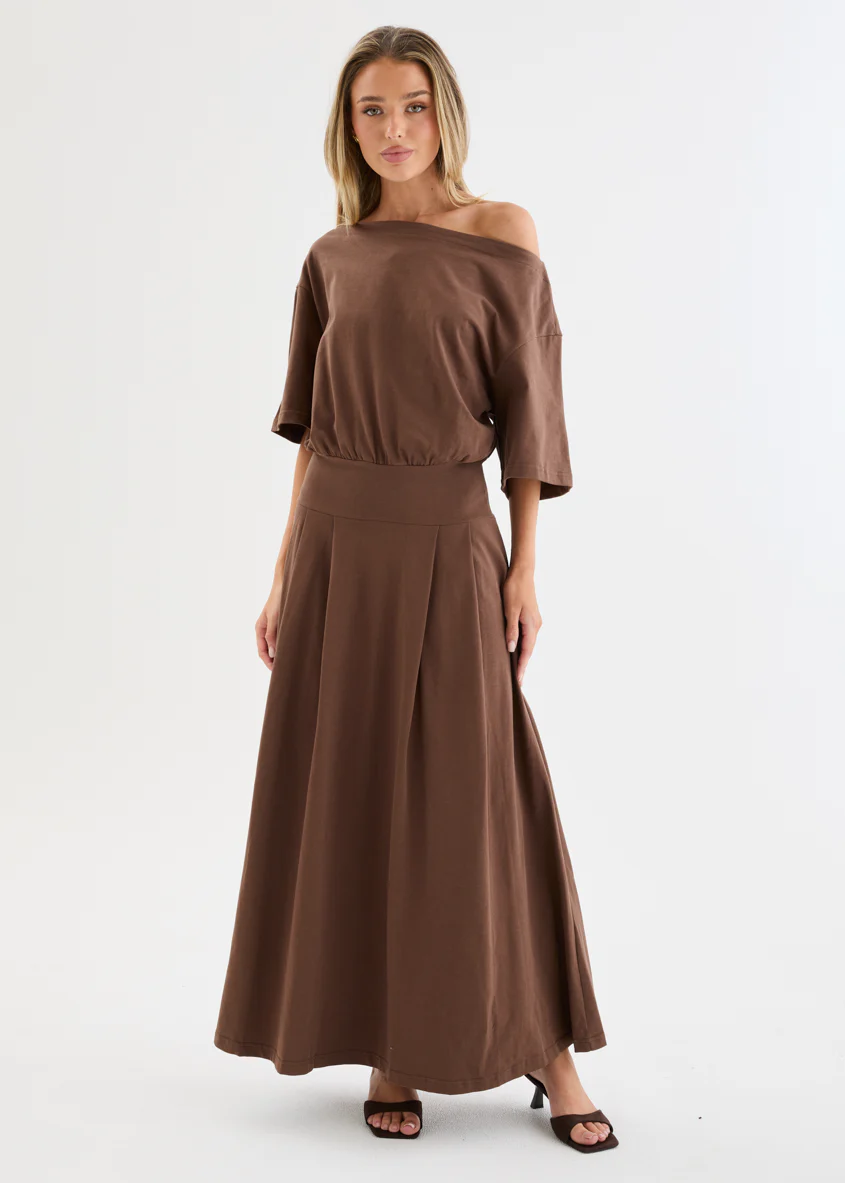 Marcy Drop Shoulder Maxi Dress - Chocolate - Image 3