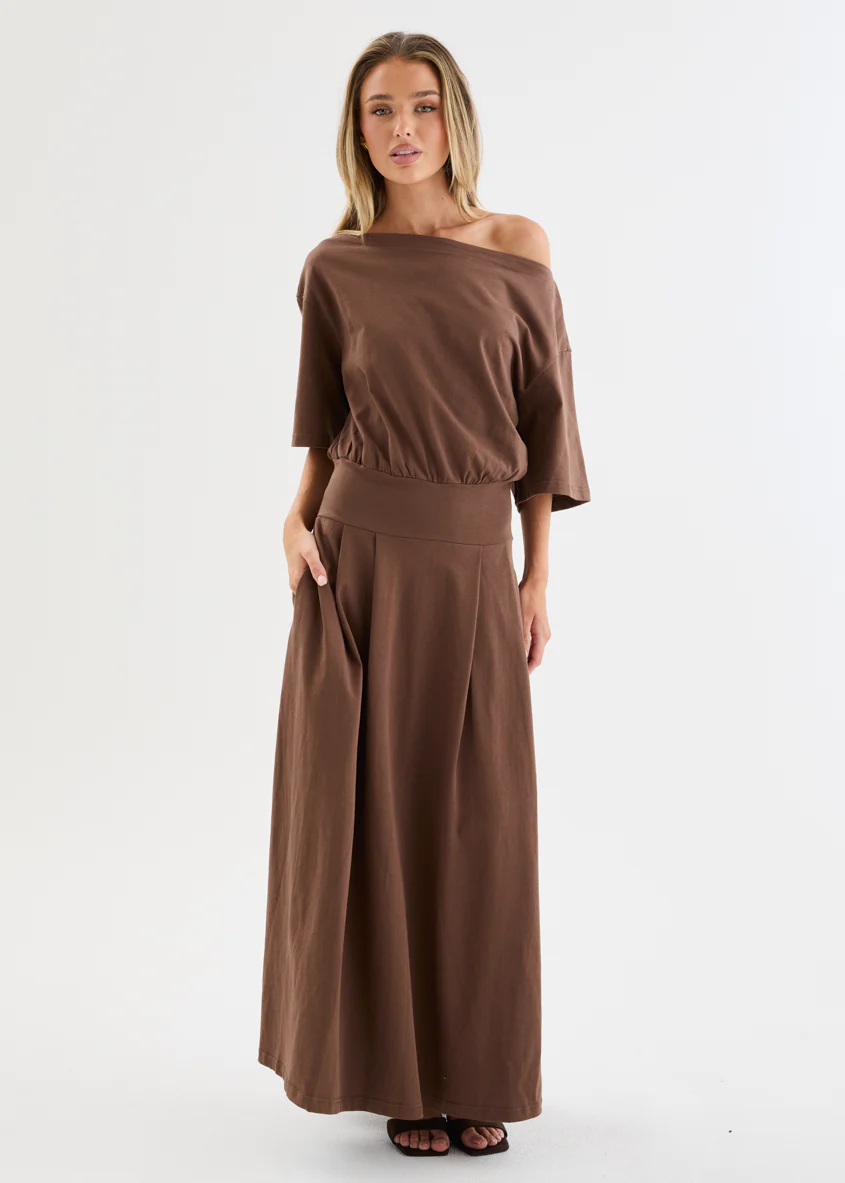 Marcy Drop Shoulder Maxi Dress - Chocolate - Image 5
