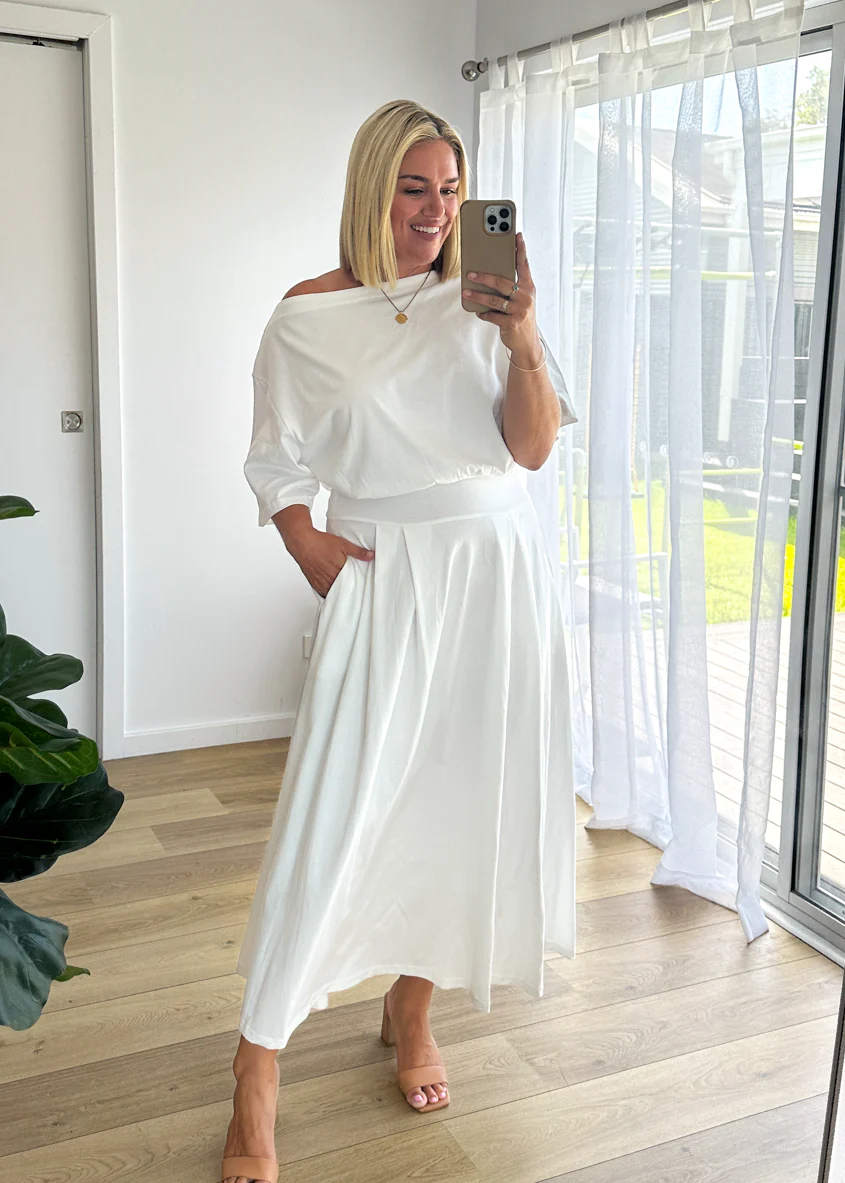 Marcy Drop Shoulder Maxi Dress - Off White - Image 4