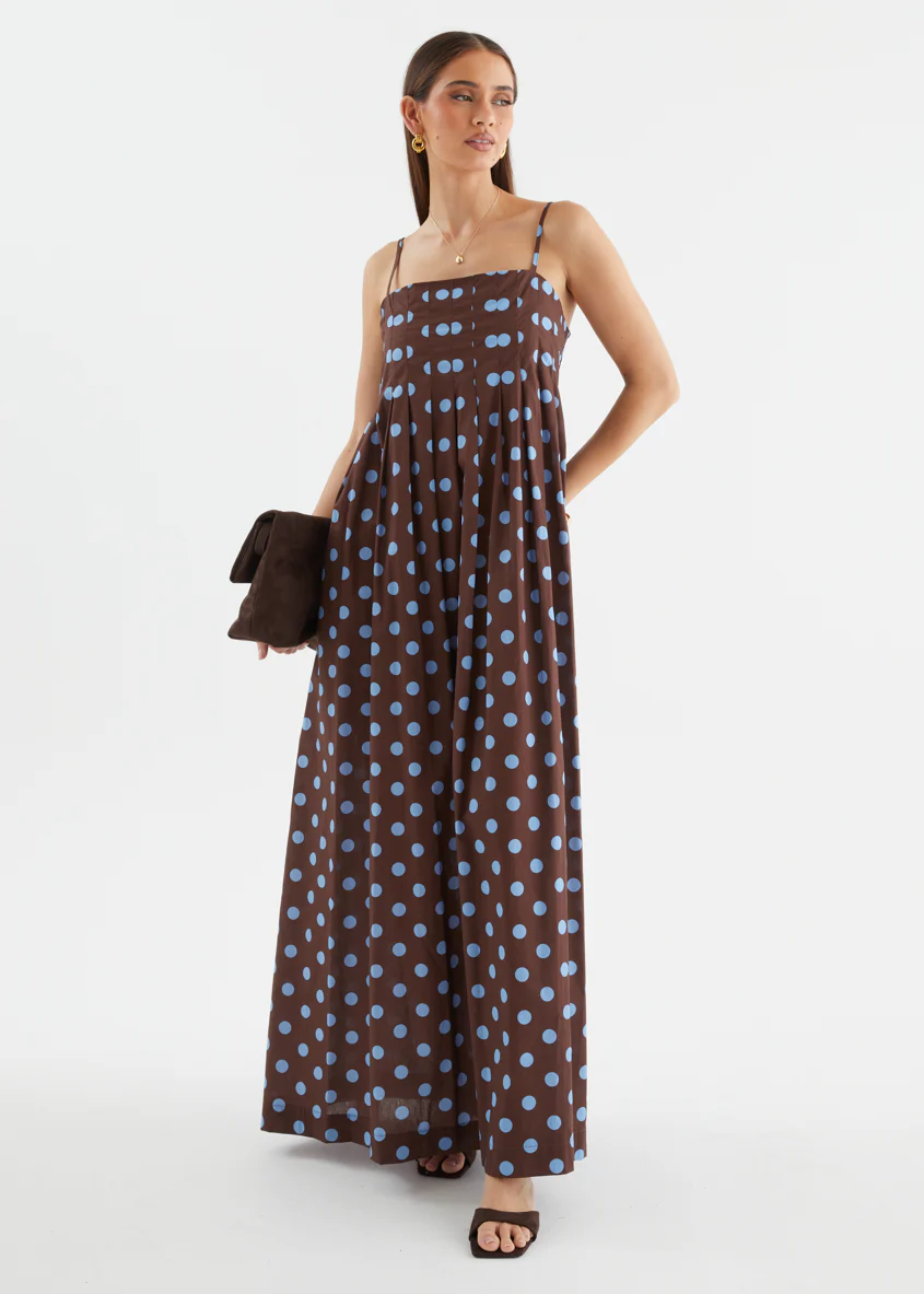 Marinella Maxi Dress - Choc Blue Polka Dot - Image 2